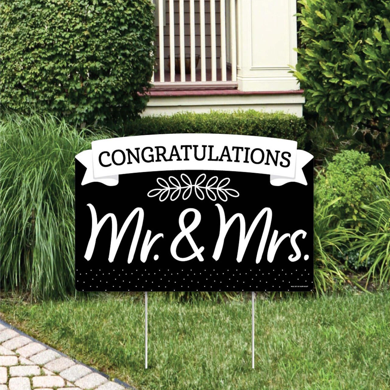 Big Dot of Happiness Black and White Mr. and Mrs. - Wedding Congratulations Yard Sign Lawn Decorations - Party Yardy Sign